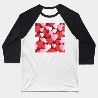 Red And Pink Valentine Paper Hearts Baseball T-Shirt